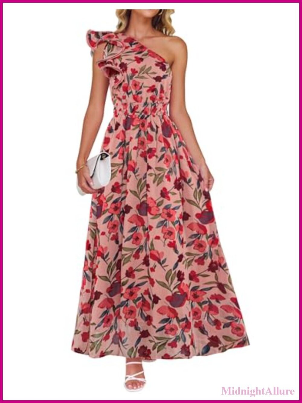 Sleeveless Floral Maxi Dress One Shoulder Ruffle Chiffon Beach